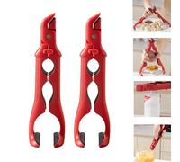 Pince multifonction 3 en 1 pour plaque chauffante - Anti-brûlure - En silicone - Avec verrou - Outils de cuisine et gadgets - Rouge