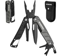 Pince Multifonction en Acier Inoxydable 11 en 1 avec Mousqueton WORKPRO, Couteau Multifonction avec Etui Pince Scie Tournevis Ouvre-Boite pour Survie Camping Randonnee (Vert Fonce et Noir)