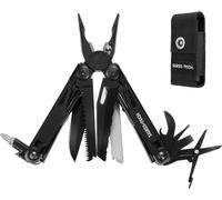 Swiss+Tech Pince Multifonction en Acier Inoxydable 16 en 1 avec Structure Autoverrouillée, Couteau avec Scie, Tournevis, Règle, Lime, Ouvre-Boîte pour Survie, Camping, Randonnée (Noir)