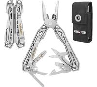 Swiss+Tech Pince Multifonction en Acier Inoxydable 16 en 1 avec Verrou de Sécurité, Couteau Multifonction avec Etui Pince Scie Tournevis Lime pour Camping Randonnée (Argent)