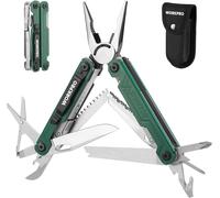 Pince Multifonction en Acier Inoxydable 18 en 1 WORKPRO, Outil Multifonction avec Sac, Multitool Couteau Pince Scie Tournevis Ouvre-Boite pour Exterieur, Camping, Randonnee, Reparation (Vert)