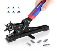 Pince Perforatrice Rotative pour Cuir de Bureau avec 6 Tailles de Poincon Interchangeables WORKPRO, Erforatrice Rotatif Tres Resistante pour Ceinture, Tissu, Papier, Carte, Plastique, Sac, DIY