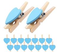 Pince Photo en Bois Cœur Bleu, Lot de 50 Clips Décoratifs Réutilisables | Ressorts Métalliques, Aspect Bois , pour Notes et Panneaux Grillagés, Mariages et Fêtes
