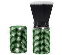 Pinceau à blush rétractable avec strass brillants, pinceau de maquillage bling diamant, outil cosmétique rétractable pour fond de teint, fard à joues, poudre de visage, avec couvercle, réglable (vert)