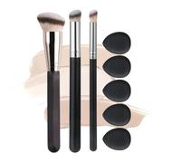 Pinceau Anti Cerne，3Pcs Pinceau Fond de Teint, Pinceau de Maquillage Professionnel pour Maquillage du Visage, Pinceau Fond De Teint Fluide aver 5 Choux de Poudre