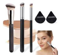 Pinceau Anti Cerne, 3Pcs Pinceau Fond de Teint, Pinceau de Maquillage Professionnel pour Maquillage du Visage pour n'Importe Quel Look, Pinceau Fond De Teint Fluide aver 2 Choux de Poudre
