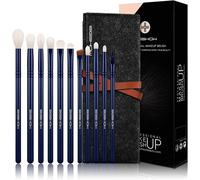 Pinceau De Maquillage 11 Pièces, Ensemble De Pinceaux À Paupières Essentiels, Vegan Avec Mélangeur, Pinceau À Sourcils (Bleu)