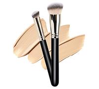 Pinceau de maquillage avec 1 pinceau rond incliné pour fond de teint et 1 mini pinceau biseauté anti-cernes à tête plate Kabuki pour estomper liquide, polir, crème, sculpter, maquillage minéral