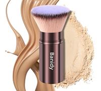 Pinceau de maquillage Kabuki rétractable, portable, sans défaut pour fond de teint, poudre, poudre bronzante, polissage, liquide, crème, sans cruauté envers les animaux avec couvercle (tête plate)