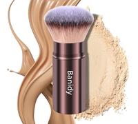 Pinceau de maquillage Kabuki rétractable, portable, sans défaut pour fond de teint, poudre, poudre bronzante, polissage, liquide, crème, sans cruauté envers les animaux avec couvercle (tête ronde)