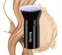 Pinceau de maquillage Kabuki rétractable, portable, sans défaut pour fond de teint, poudre, poudre bronzante, polissage, liquide, crème, sans cruauté envers les animaux avec couvercle (tête plate)