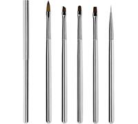 Pinceau Nail Art Ongles Gel Professionnel Avec Capuchon, 5 Pièces Pinceaux Uv Construction Fin Rond Liner Acrylique Plat Set Pour Vernis Semi Permanent Ongle Peinture Manucure Argent