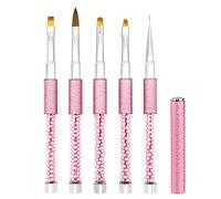 Pinceau Nail Art Ongles Gel Professionnel avec Capuchon Bouchon - LEA-SHALL 5 Pièces Pinceaux Fin Liner/Plat/Rond/Acrylique French pour Ongle Peinture Acrylique UV Construction Set ã Brosses Strass