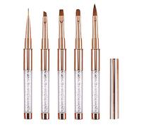 Pinceau Nail Art Ongles Gel Professionnel avec Capuchon Bouchon - LEA-SHALL 5 Pièces Pinceaux Fin Liner/Plat/Rond/Acrylique French pour Ongle Peinture Acrylique UV Construction Set ã Brosses Strass