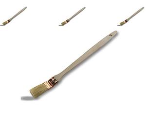 Pinceau plat tête coudée pour peinture radiateurs | Lot de 3 | Largeur 30 mm | Garnissage soie blanche | Virole cuivrée | Manche bois | Angles volets coins tuyaux, bords |Kibros 340P_30cx3