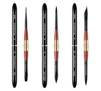 Pinceaux Aquarelle de Voyage à Double Pointe Professionnel - 3 Pinceaux de Poche en Poils d'écureuil synthétique pour Aquarelle avec étui en Cuir | Écoulement régulier et Excellente Absorption