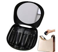 Pinceaux de Maquillage - 6 Pcs Plumes Cosmétiques - Trousse De Cosmétique Portable Avec Miroir Et Boîte De Voyage De Chat Cadeau D'Anniversaire Pour Les Amoureux Des Chats