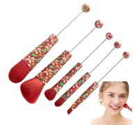 Pinceaux De Maquillage De Voyage - Brosse Perlable De Noël En Métal Pour Anti-Cernes Et Sourcils - Ensemble De Maquillage - Pour Correcteur, Fard À Paupières, Sourcils Et Beauté Féminine