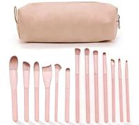 Pinceaux de Maquillage Professionnels, Houppettes et Trousse de Voyage Incluses pour Fond de Teint, Poudre, Fard à Paupières (Rose 13pcs)