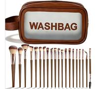 Pinceaux de Maquillage Professionnels, Houppettes et Trousse de Voyage Incluses pour Fond de Teint, Poudre, Fard à Paupières (Marron 20pcs)