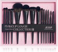 Pinceaux Maquillage,Coffret Cadeau 14 Pinceaux Maquillages Pour Femmes Kabuki Fond De Teint Fard À Paupières Contour Anti-Cernes Poudre Eyeliner Pli Sourcils Estompeur Pinceaux,Noir T336-G