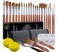 Pinceaux Peinture Acrylique Aquarelle Lot De 29,Pinceau Aquarelle Professionnels Pour Acrylique,Huile,Gouache,Avec Couteau À Palette,Palette De Peinture Et 2 Eponge