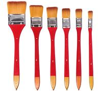 Pinceaux Plat en Nylon, 6 Pcs, Poils Souples et Rigides, Bois Naturel Rouge - Résistants à l’Huile, Professionnels pour Peinture Acrylique et Décoration