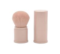 Pinceaux rétractables pour fond de teint et visage - Pinceau mélangeur minéral professionnel - Pour application de maquillage Kabuki - Portable avec housse - Cuir rose