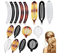 Pinces à Banane,16 Peignes Pinces à Cheveux Banane Classiques Grand Double Peigne Clip à Cheveux Banane Queue de Poisson Clip Porte-Queue de Cheval Banane(Écaille de Tortue, Blanc, Clair, Noir)