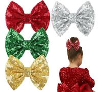 Pinces à cheveux à paillettes de Noël - 12,7 cm - Grands nœuds à paillettes scintillantes - Épingle à cheveux crocodile pour tout-petits filles - Cadeau de Noël, d'anniversaire, de fête, accessoires