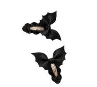 Pinces à cheveux chauve-souris d ' Halloween, Black | Ensemble de 2 barrettes de costume texturées avec pailleté et base à clip en métal pour événements