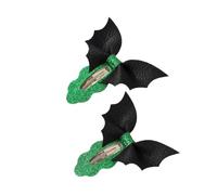 Pinces à cheveux chauve-souris d ' Halloween, Green | Ensemble de 2 barrettes de costume texturées avec pailleté et base à clip en métal pour événements