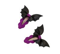 Pinces à cheveux chauve-souris d ' Halloween, Purple | Ensemble de 2 barrettes de costume texturées avec pailleté et base à clip en métal pour événements