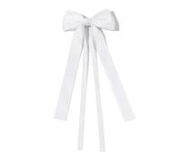 Pinces à cheveux coréennes à Double nœud papillon, ruban de couleur unie, for femmes et filles, tendance, grand nœud, Long pompon, Barrettes argentées, accessoires(White)