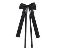 Pinces à cheveux coréennes à Double nœud papillon, ruban de couleur unie, for femmes et filles, tendance, grand nœud, Long pompon, Barrettes argentées, accessoires(Black)