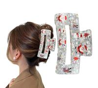 Pinces à cheveux de Noël carrées transparentes en acrylique pour cheveux moyens et épais - Décorations de cheveux de Noël - Père Noël, élan, bonhomme de neige - Design à paillettes - Antidérapantes -