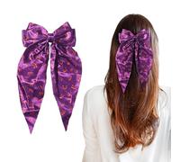 Pinces à cheveux d'Halloween en forme de citrouille effrayante - Barrettes à cheveux en ruban gros-grain - Violet - Grand nœud de sorcière - Pinces crocodile pour filles et tout-petits - Accessoires
