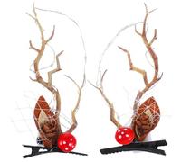 Pinces à Cheveux en Bois de Cerf Paire de Lumineuses pour Noël | Accessoire Festif en ABS, PP et Tissu Non Tissé, Trois Piles Lr44, pour Fêtes, Garçon Fille et Spectacles Scolaires
