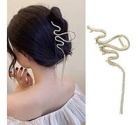 Pinces à cheveux en forme d'arête de poisson, grandes pinces à cheveux antidérapantes en métal doré, accessoires pour cheveux épais/fins (serpent doré)