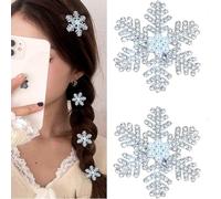 Pinces à cheveux en forme de flocon de neige - Pinces crocodiles de Noël - Perle blanche - Pince à cheveux argentée et diamant - Épingles à cheveux pour femme et fille - Accessoires de cheveux pour