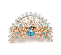 Pinces à cheveux en forme de paon pour femmes, épingles à cheveux en forme de paon avec strass bleus, accessoires de cheveux plaqués or pour les mariages, les fêtes et tous les jours.