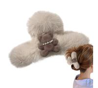 Pinces à cheveux en peluche - Grandes pinces à cheveux en forme d'ours à fourrure pour femme, Jolie pince à cheveux en peluche, cadeau | Pince à cheveux avec poignée douce pour