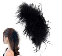 Pinces À Cheveux En Plumes - Pinces À Cheveux Noires Pour Cheveux Épais, Pince À Cheveux En Plumes D'autruche Artificielles | Grandes Pinces À Cheveux En Plumes Noires Pour Femmes, Mascarade