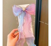 Pinces à cheveux en ruban dégradé pour filles, faites à la main pour nœud arc-en-ciel, accessoires de cheveux avec longues queues, clip pointu sécurisé pour tresses en queue de cheval, princesse de