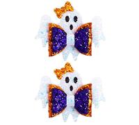 Pinces à cheveux fantôme d'Halloween pour filles, 8,9 cm, nœuds à paillettes antidérapantes, épingles à cheveux crocodiles effrayantes pour enfants, adolescents, décoration de costume - Blanc, orange