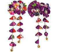 Pinces à Cheveux Japonaises Fleurs et Éventails Pourpre 2 Pièces