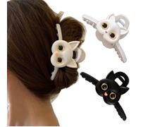 Pinces à Cheveux - Noname - Motif de Chat - Acrylique - Noir et Blanc - 2 pièces