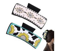 Pinces à cheveux occidentales en cuir - Pinces à cheveux avec imprimé occidental - Pinces à cheveux carrées avec motif occidental pour femme - Pinces à cheveux avec design clasi