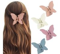Pinces à cheveux papillon - Pinces à cheveux de 6,7 cm pour femme, finition mate, adaptées aux cheveux épais ou fins, accessoires de cheveux mignons pour filles, tenue solide, lot de quatre couleurs.