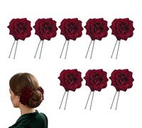 Pinces à cheveux Rose rouge 8 pièces, épingles à cheveux Vintage en forme de U pour mariage nuptial, accessoires floraux romantiques pour femmes
